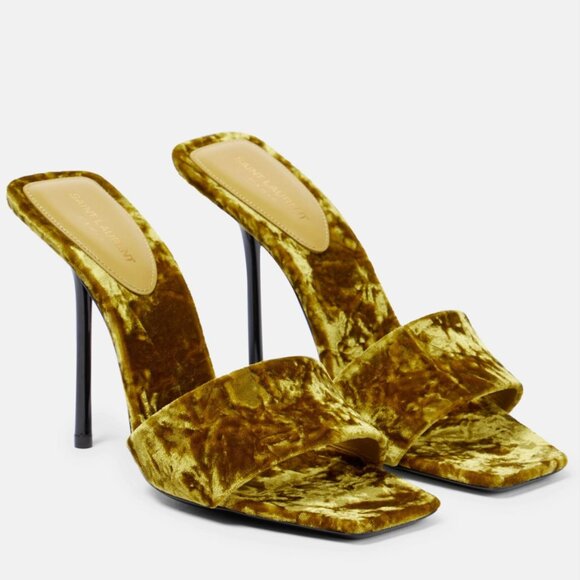 Saint Laurent Lucky 105 Velvet Mules – Gold Velvet – Authentic – Excellent Condi - Picture 1 of 2